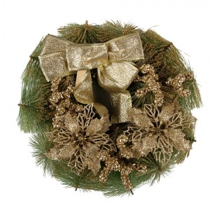 Zeleno-zlatý vánoční věnec s mašlí Christmas Wreath - Ø 30*7 cm