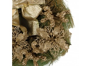 Zeleno-zlatý vánoční věnec s mašlí Christmas Wreath - Ø 30*7 cm