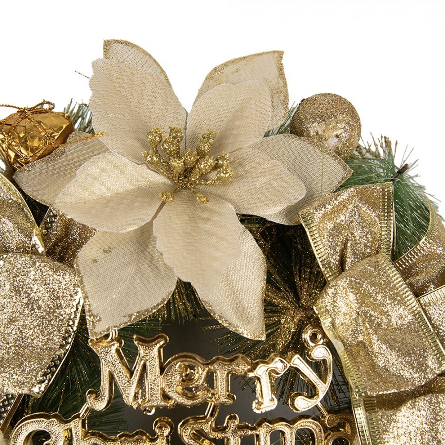 Zeleno-zlatý vánoční věnec s mašlemi Merry Christmas - Ø 30*8 cm