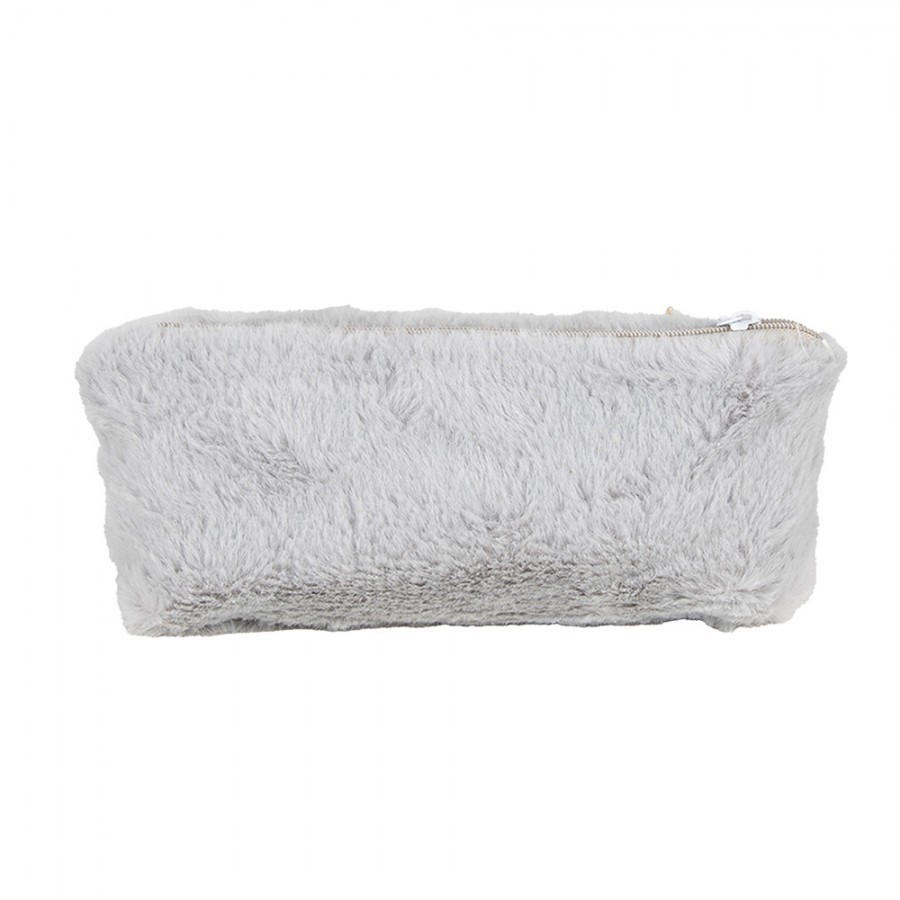 Šedá plyšová toaletní taštička s očky a korunkou - 21*2*10 cm