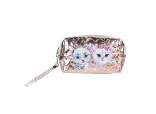 Růžová makeup toaletní taštička s kočkami - 18*7*10 cm