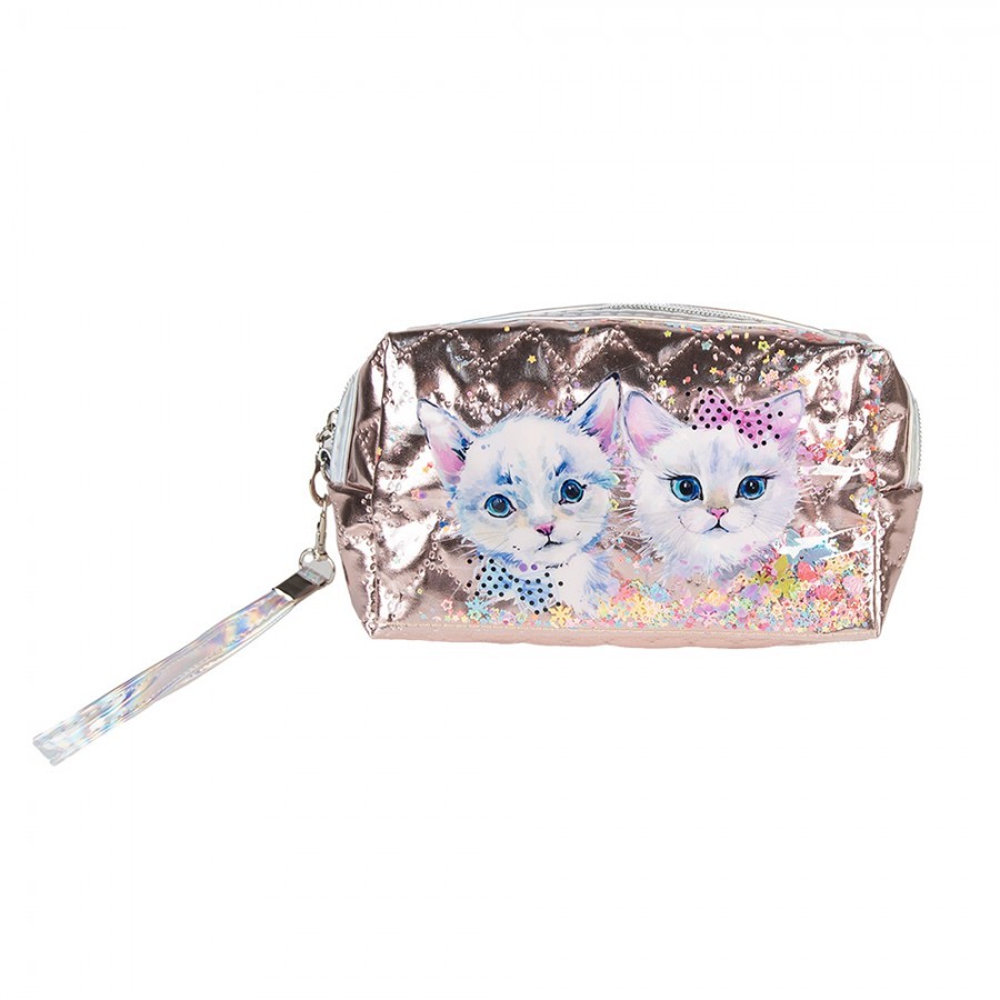 Růžová makeup toaletní taštička s kočkami - 18*7*10 cm