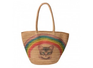 Hnědá plážová taška s kočkou a duhou Beach Bag - 44*27*30 cm