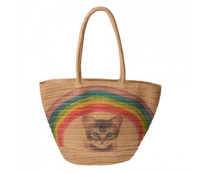 Hnědá plážová taška s kočkou a duhou Beach Bag - 44*27*30 cm