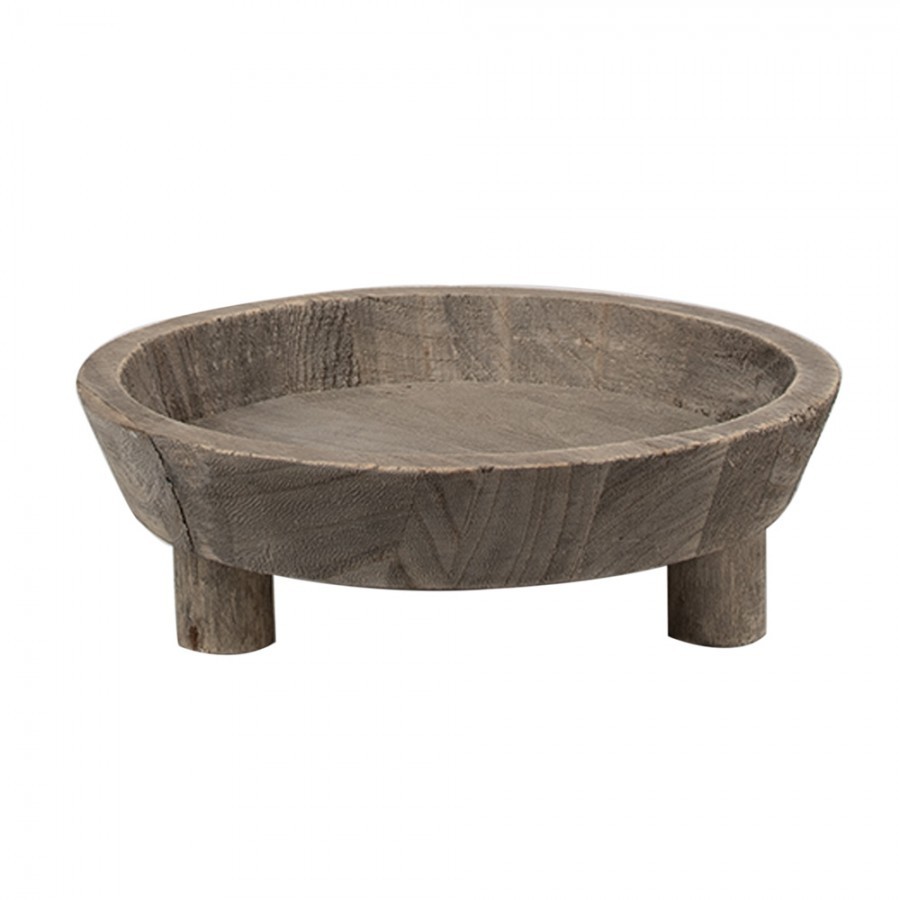 Hnědá antik dřevěná dekorační miska / podnos S - Ø 22*7 cm