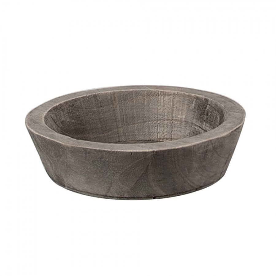 Hnědá antik dřevěná dekorační miska - Ø 15*4 cm 