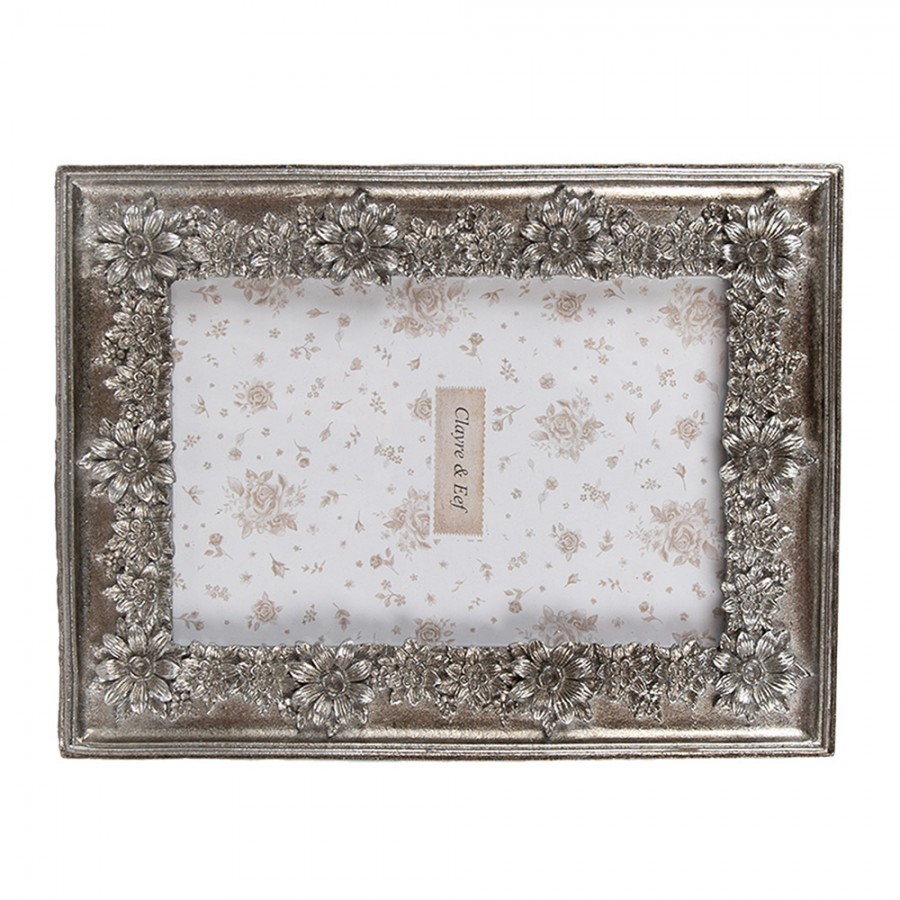 Stříbrný antik fotorámeček s kytičkami - 15*2*20 cm / 10*15 cm