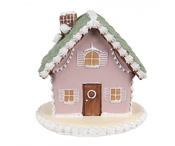 Růžová vánoční perníková chaloupka Gingerbread House - 13*13*12 cm