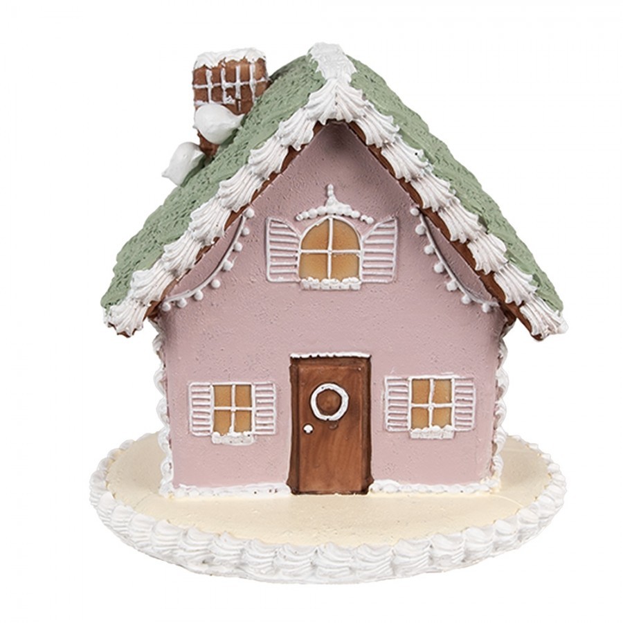 Růžová vánoční perníková chaloupka Gingerbread House - 13*13*12 cm