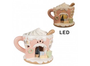 Domek ve tvaru šálku s Led světýlky Gingerbread House - 19*17*15 cm/ 3*AAA