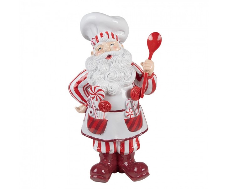 Bílo-červená dekorace figurína Santa Claus kuchař - 26*20*47 cm