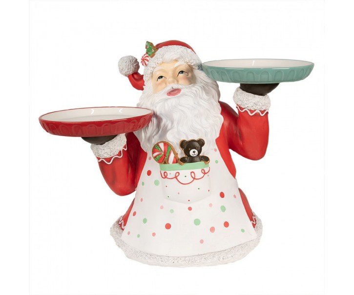 Bílo-červená dekorace figurína Santa Claus s podnosy - 55*33*44 cm