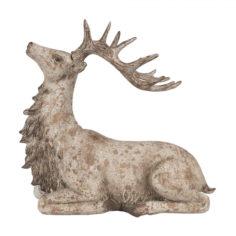 Béžovo-hnědá dekorace figurka ležící jelen - 29*15*27 cm