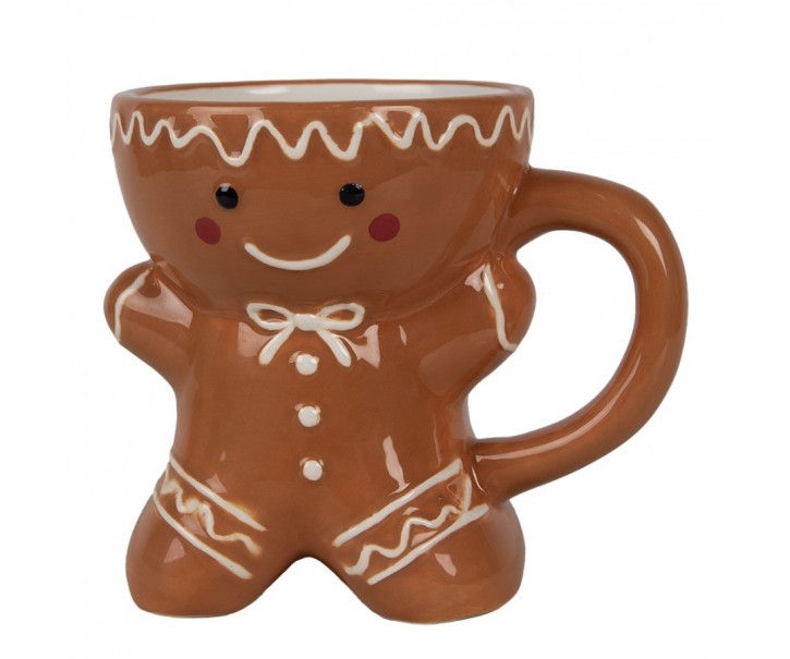 Hnědý keramický hrnek Perníček Gingerbread - 13*9*11 cm / 325 ml Clayre & Eef