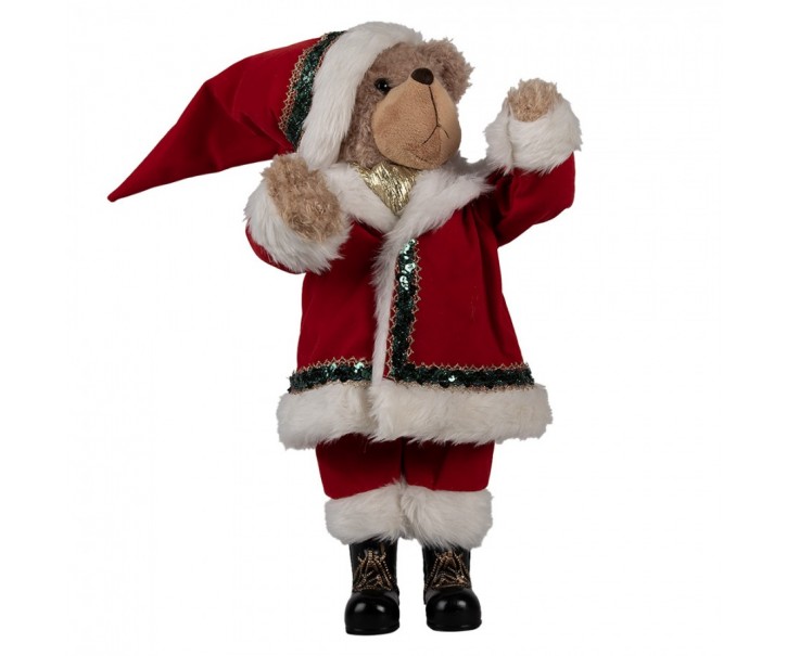 Dekorace stojící plyšový medvěd v oblečku Santa Teddy Bear - 26*20*51 cm