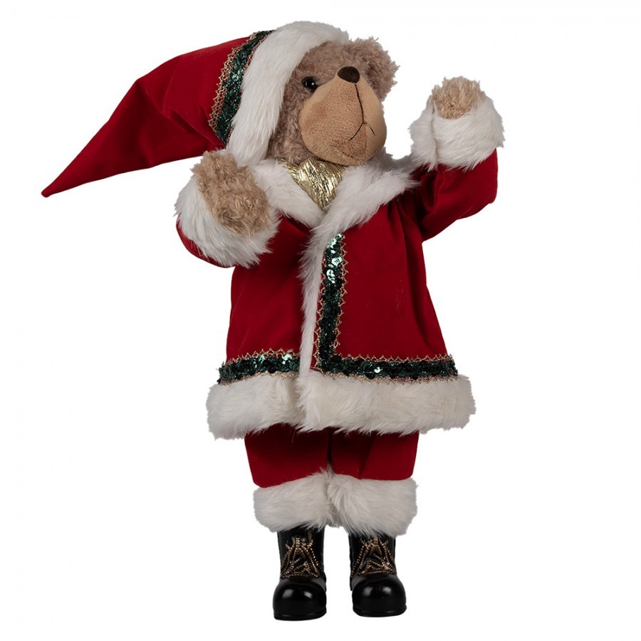 Dekorace stojící plyšový medvěd v oblečku Santa Teddy Bear - 26*20*51 cm
