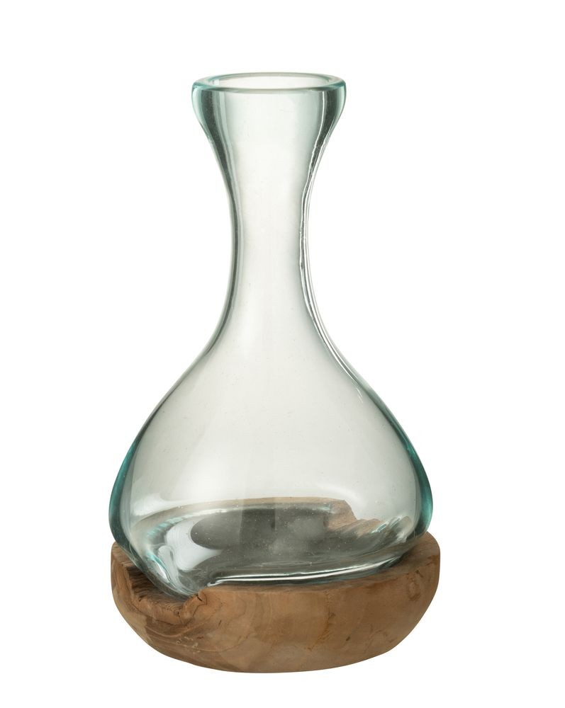 Váza z recyklovaného skla na dřevu Gamal - 19*21*29 cm