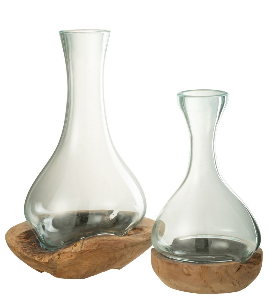 Váza z recyklovaného skla na dřevu Gamal - 19*21*29 cm