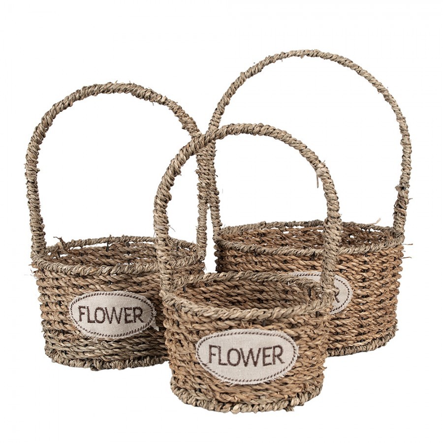 3ks pletený košík s uchy Flower - Ø 22*12/32 / Ø 19*11/27 / Ø 16*10/24 cm