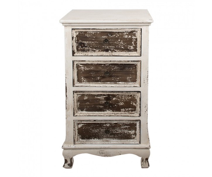 Bílo-hnědá antik dřevěná komoda se šuplíky Vivvien - 44*35*81 cm Clayre & Eef