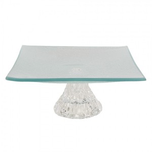 Transparentní skleněný servírovací podnos/ mísa na noze - 19*19*7 cm