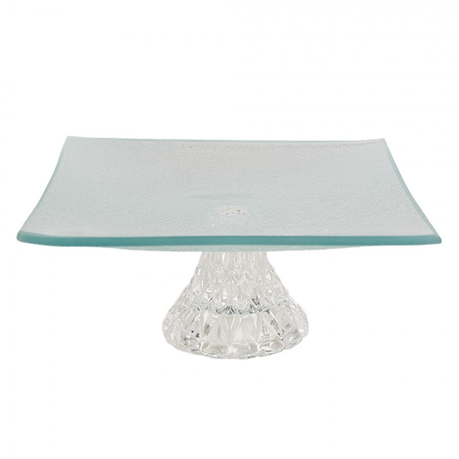 Transparentní skleněný servírovací podnos/ mísa na noze - 19*19*7 cm