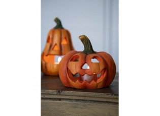 Oranžová keramická dekorace dýně Halloween - Ø 23*18 cm 
