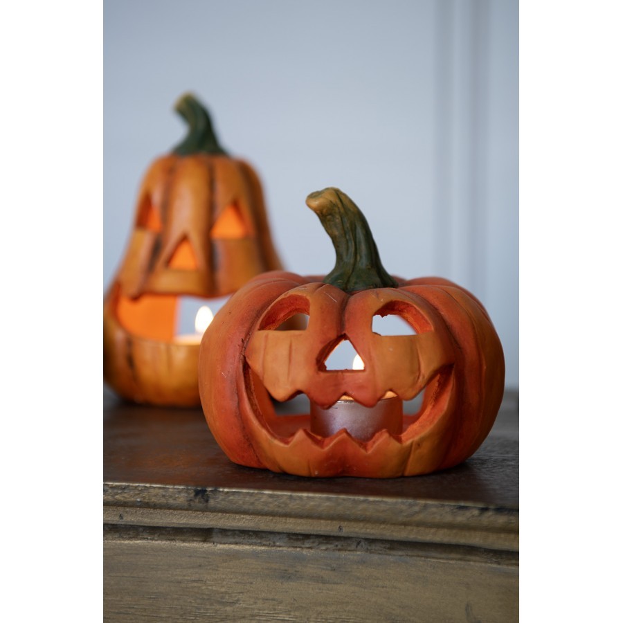 Oranžová keramická dekorace dýně Halloween - Ø 23*18 cm 