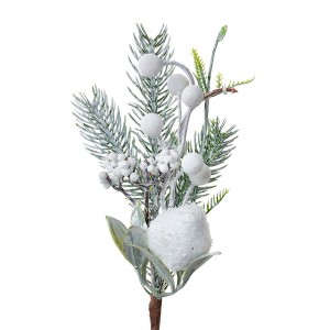 Dekorace zápich vánoční větvička s bílými kuličkami - 8*4*26 cm