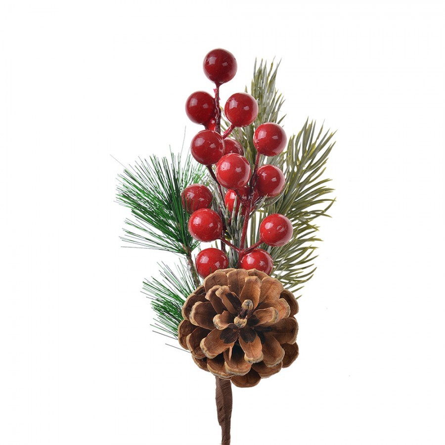 Dekorace zápich vánoční větvička se šiškou - 10*6*25 cm