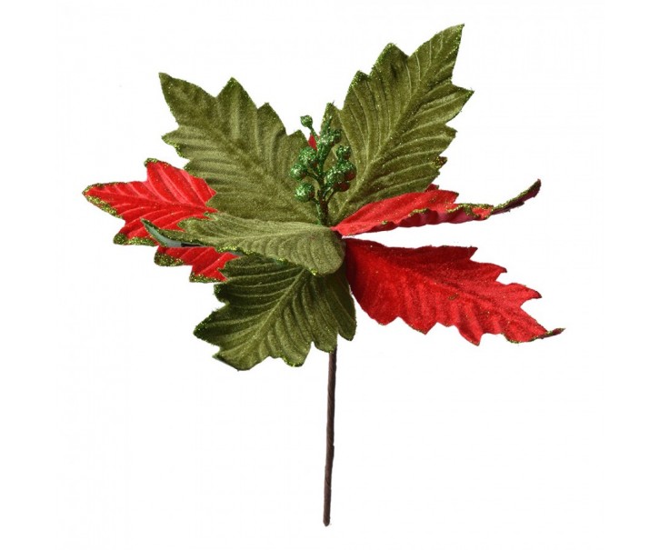 Dekorace zápich červeno-zelená květina vánoční hvězda Poinsettia - Ø 26*28 cm