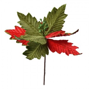 Dekorace zápich červeno-zelená květina vánoční hvězda Poinsettia - Ø 26*28 cm