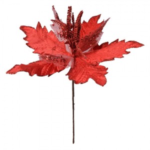Dekorace zápich červená květina vánoční hvězda Poinsettia - Ø 34*42 cm 