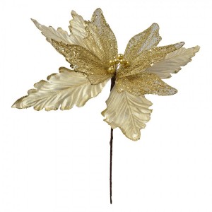 Dekorace zápich zlatá květina vánoční hvězda Poinsettia - Ø 45*57 cm