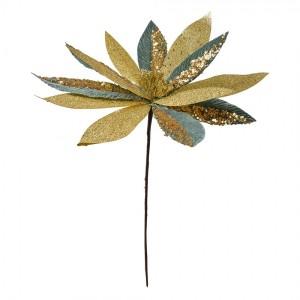 Dekorace zápich zeleno-zlatá květina vánoční hvězda Poinsettia - Ø 40*47 cm