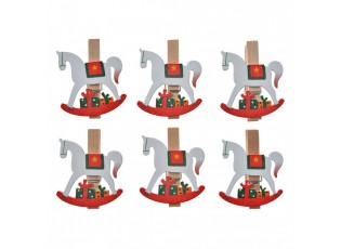 Set 6ks malý dřevěný kolíček s houpacími koníky - 4*1*4 cm