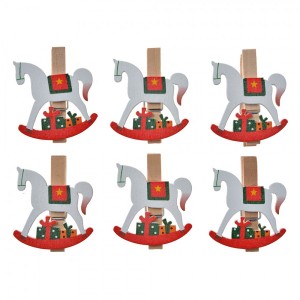 Set 6ks malý dřevěný kolíček s houpacími koníky - 4*1*4 cm
