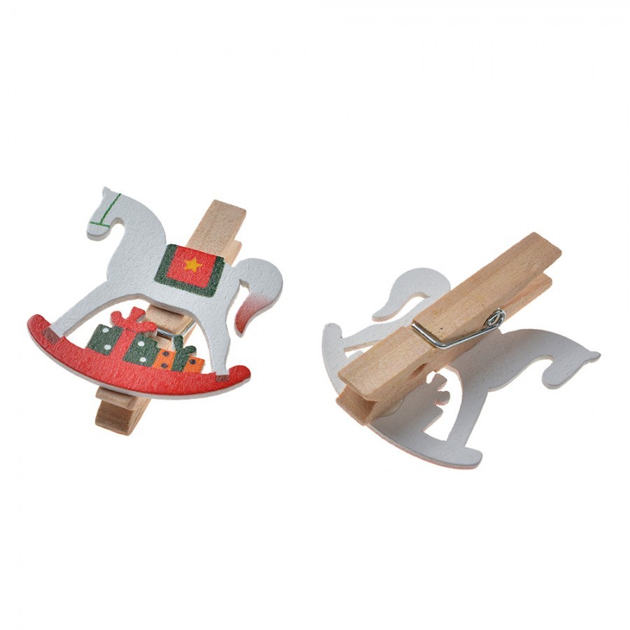Set 6ks malý dřevěný kolíček s houpacími koníky - 4*1*4 cm