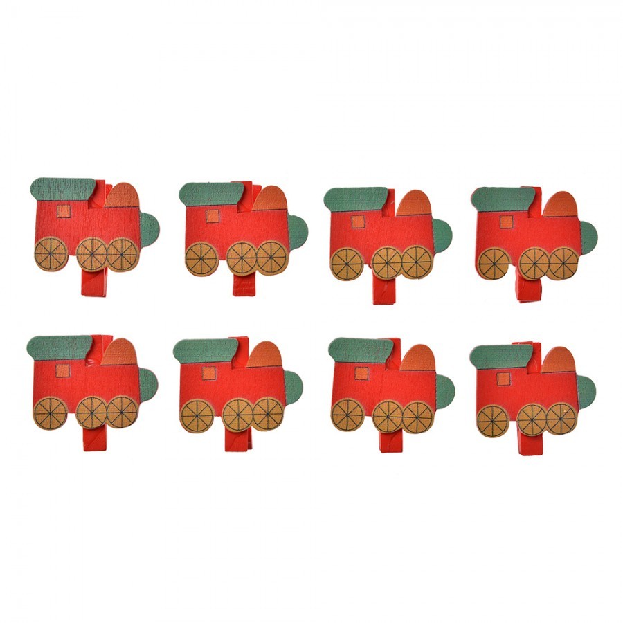 Set 8ks malý dřevěný kolíček s mašinkami - 4*1*3 cm