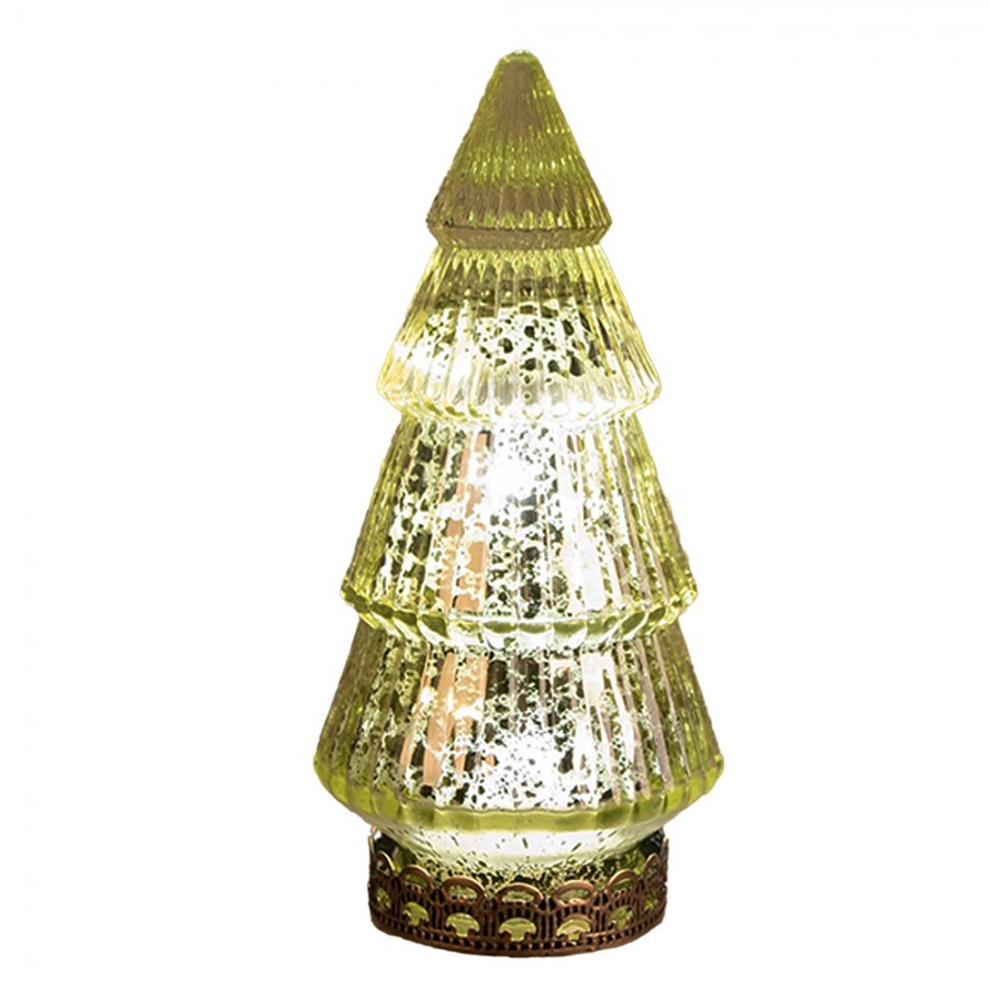Zelený skleněný dekorační svítící stromek LED Tree - Ø 8*16 cm
