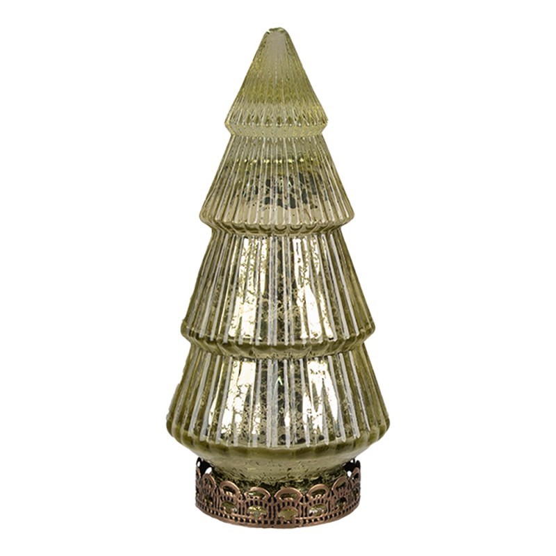 Zelený skleněný dekorační svítící stromek LED Tree - Ø 8*16 cm