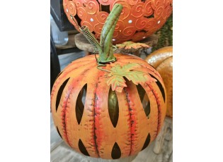 Oranžová kovová dekorace dýně Pumpkin s Led světýlky - 28*34 cm 