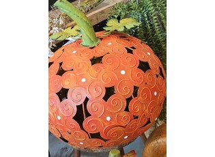 Oranžová kovová dekorace dýně Pumpkin s Led světýlky - 34*38 cm 