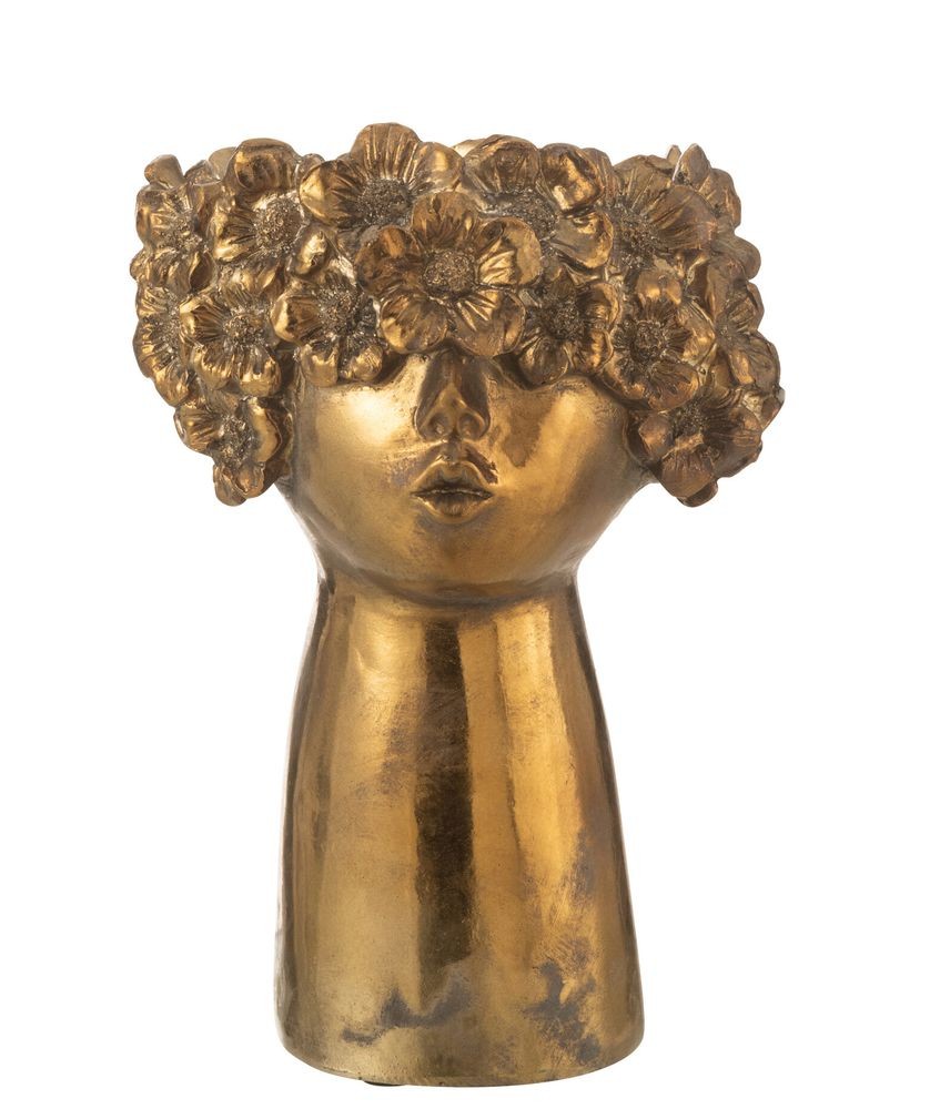 Zlatý antik květináč hlava ženy NebuFlower - 18*16*27 cm