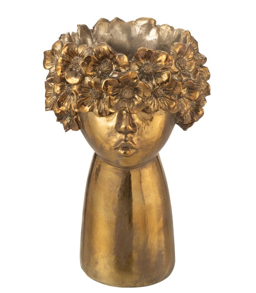 Zlatý antik květináč hlava ženy NebuFlower - 21*18*35 cm