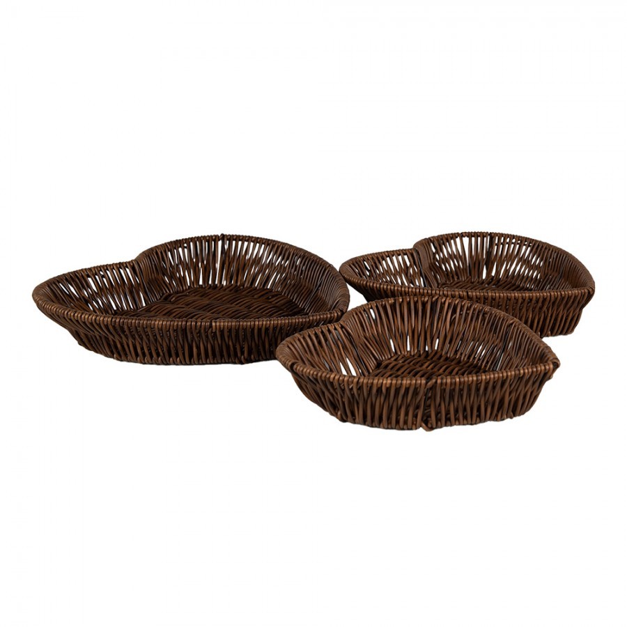 Set 3ks hnědý proutěný košík ve tvaru srdce - 28*25*5 / 25*23*5 / 22*21*5 cm