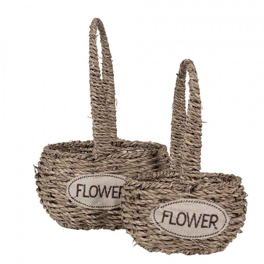 2ks pletený košík s uchy Flower - 20*16*11/28 / 16*12*9/23 cm