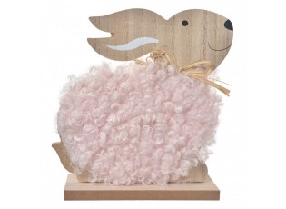 Decorative Figurine Rabbit 14x5x17 Cm Brown Pink Wood Textile - 14*5*17 cm