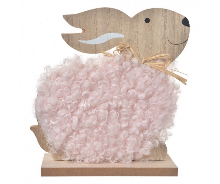 Decorative Figurine Rabbit 14x5x17 Cm Brown Pink Wood Textile - 14*5*17 cm Clayre & Eef