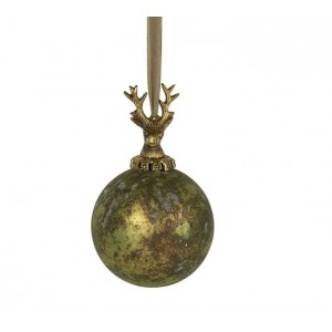 Zlato-zelená antik skleněná vánoční koule s jelenem Deer - Ø 8* 14 cm